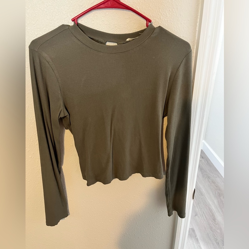 Army green long sleeve with a cut out back, size: medium, in great condition